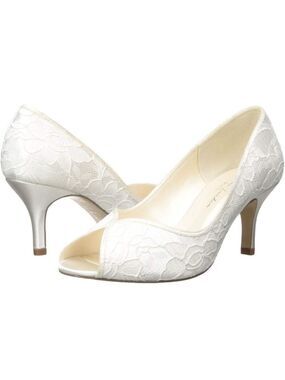 Paradox London Pink Christabel Ivory Lace Satin Overlay Peeptoe Wedding Heels